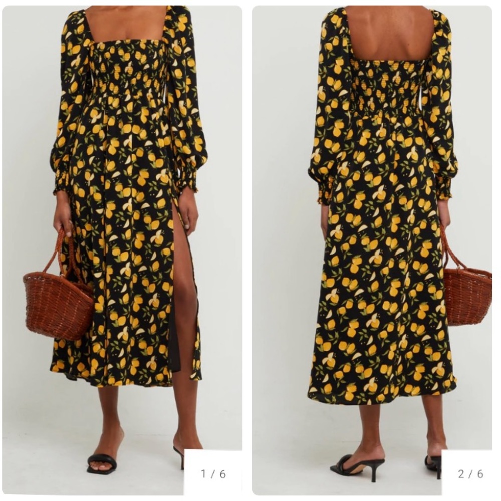 EUC O.P.T Smocked Midi Dress on Lemon Print